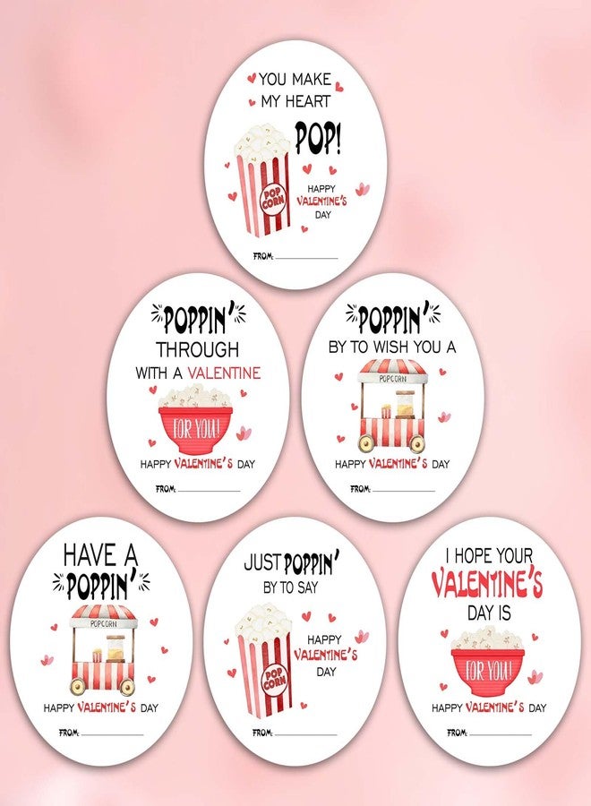 OXRUN Valentine's Day Gift Tags Stickers - 60 Happy Valentine's Day Gift Labels Stickers - Popcorn Round Gifts Tags Self-Adhesive Labels for Presents - A03 - Image 1